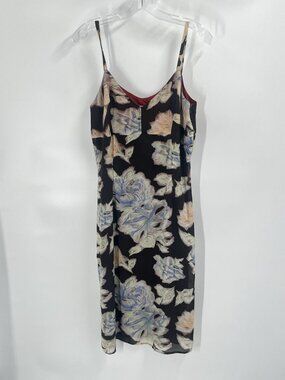 Patricia Jones brown floral slip dress Sz 8 Midi 90s style spaghetti strap
